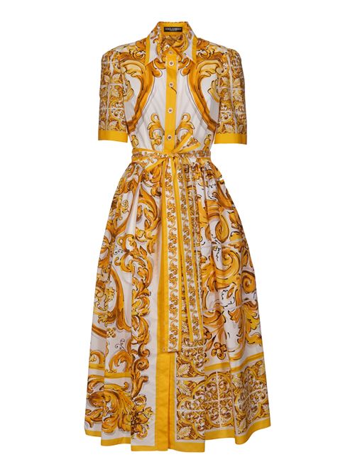 Midi shirtdress with belt in Maiolica print cotton poplin DOLCE & GABBANA | F6JFNTFI5JKHG5DQ